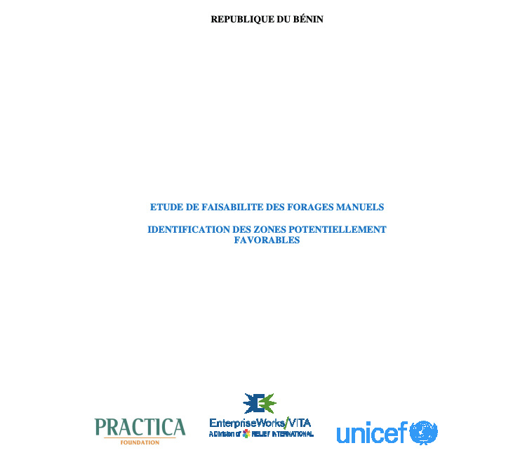 Couverture étude de faisabilité des forages manuels au Bénin