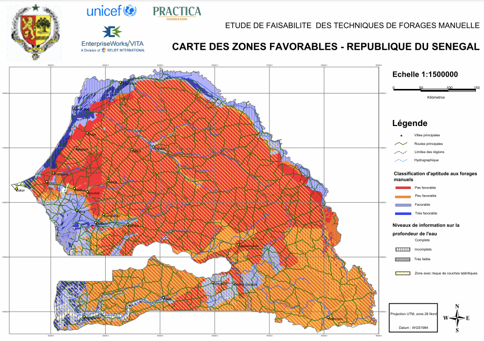 Carte de faisabilité des forages manuels au Sénégal