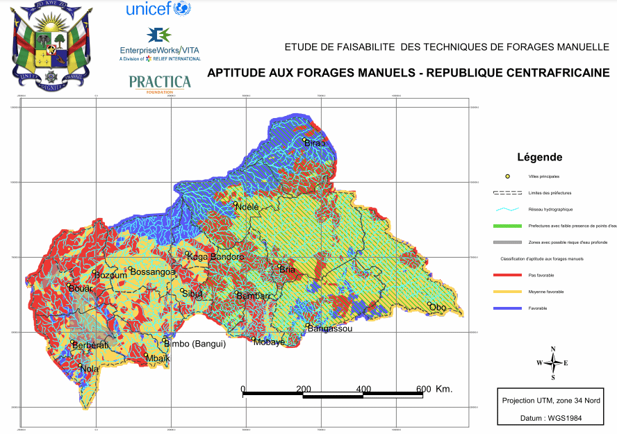Carte de faisabilité des forages manuels en République Centrafricaine