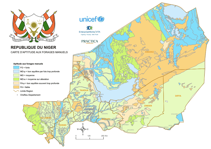 Carte d'aptitude aux forages manuels au Niger