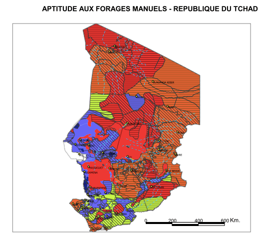 Carte de faisabilité des forages manuels au Tchad