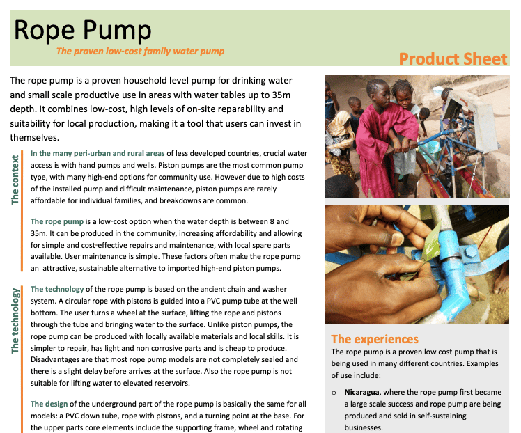 Cover product sheet rope pump