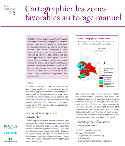 Couverture cartographier zones potentiel forage manuel